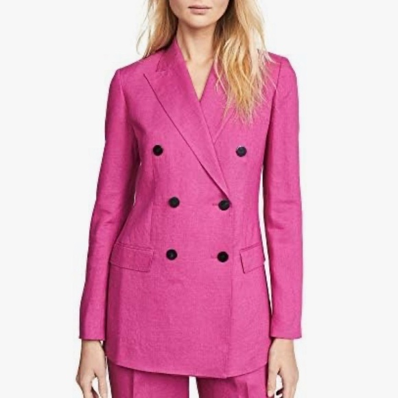 Vince Linen Blazer Jacket Double Breasted Tailor Pink Fuchsia Classic Preppy 8 - Picture 1 of 14